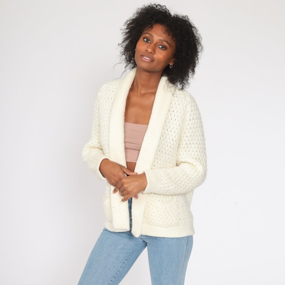 Cream Wrap Cardigan 70s Boho Sweater Slouchy Knit… - image 2