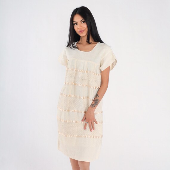 Cream Woven Dress 90s Cotton Midi Dress Mexican K… - image 5