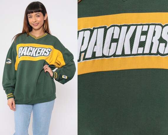 Green Bay Packers Sweatshirt Y2K Wisconsin Football Sweatshirt Green Yellow NFL Ringer Sweater Sports Shirt Vintage 00s Mens Extra Large xl
