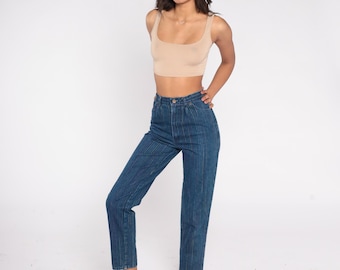 Calça jeans listrada arco-íris anos 90, cintura alta, multicolorida, listrada, mom jeans, colorida, perna reta, azul, Y2K, minimalista, pequena, tamanho P 6