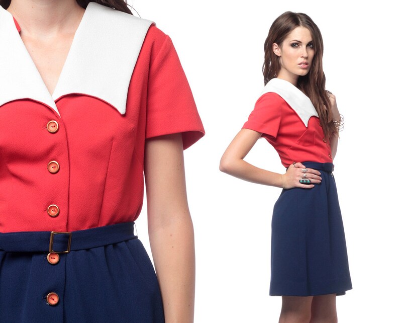 Sailor Mini Dress 60s Mod Red White Blue 1960s Sailor Collar image 1