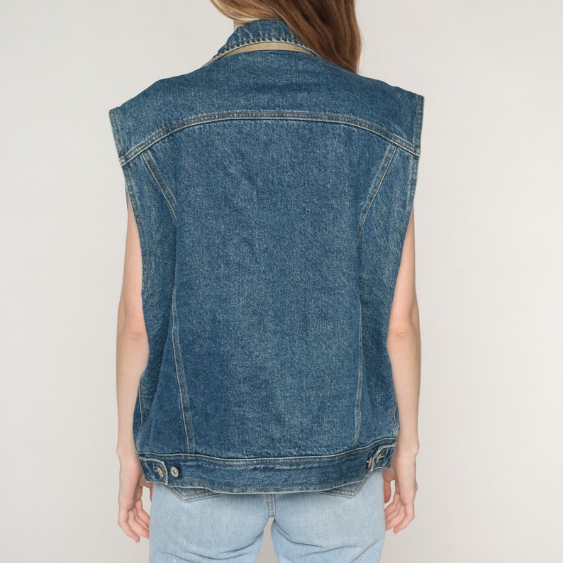 90s Denim Vest Tommy Hilfiger Button up Top Retro Sleeveless Jean Jacket Star Print Lining Biker Rocker Streetwear Vintage 1990s Large L image 6