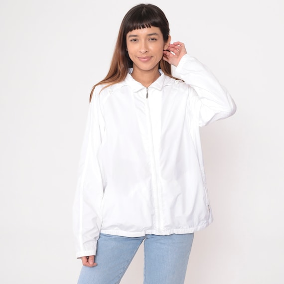 White Hooded Windbreaker Izod Y2K Raglan Sleeve Jacket Warmup Hooded Track Jacket Zip Up Hood Vintage Warm Up 00s Extra Large xl