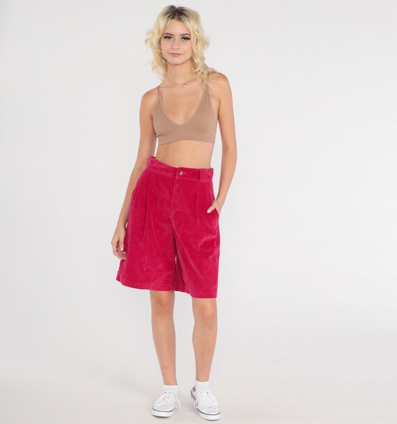 Pink Corduroy Shorts 90s Pleated High Waisted Sho… - image 2