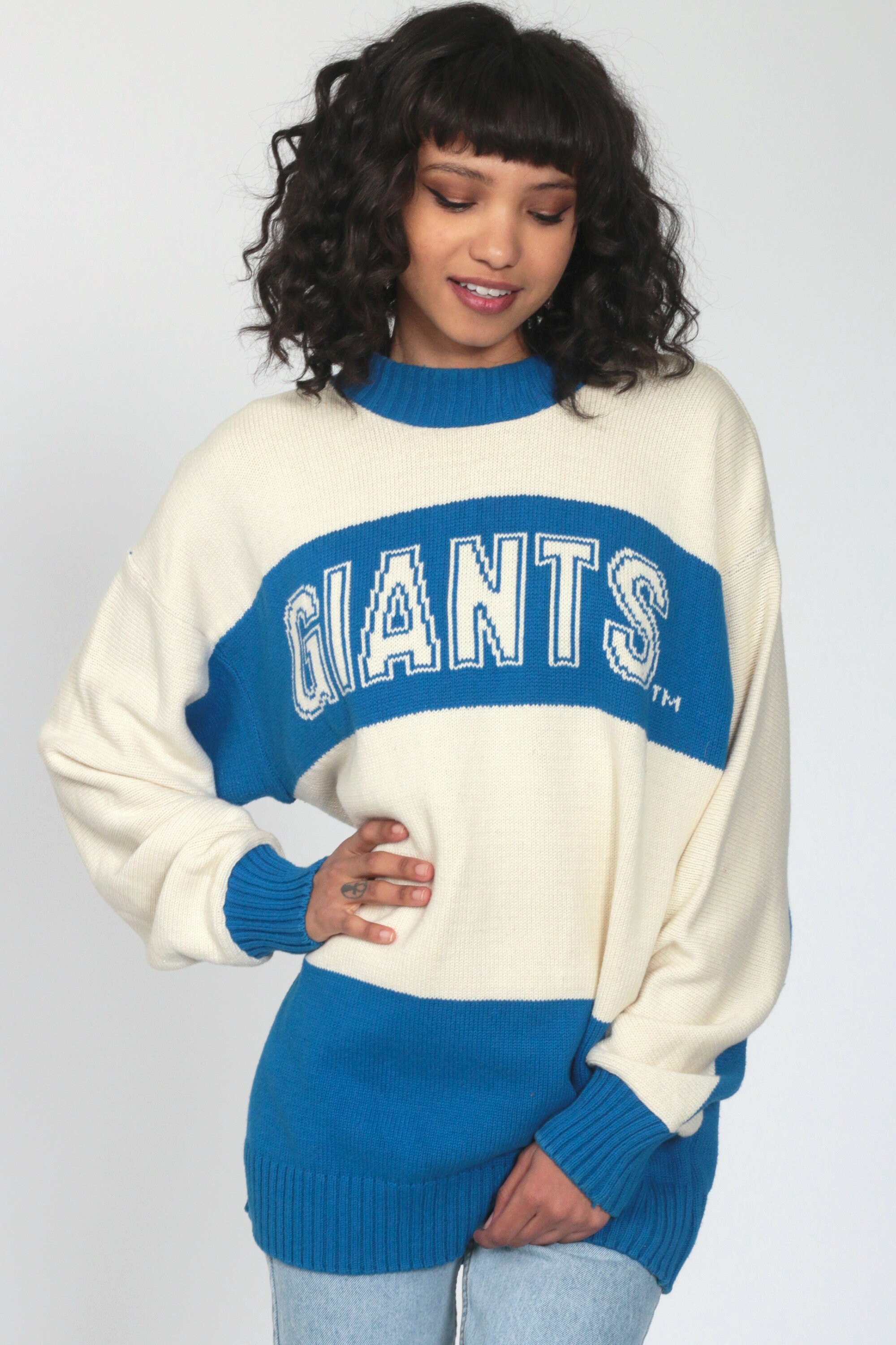 Vintage NY Giants Sweater 80s Sweater New York Football NFL Football Sweater Baggy Jumper Sports 