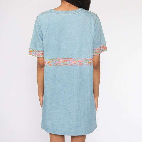 Embroidered Denim Dress 90s Paisley Embroidered D… - image 8