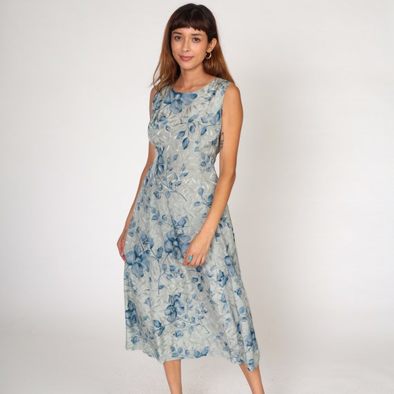 Floral Sheath Dress Y2k Embossed Midi Dress Grey … - image 3