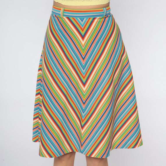 70s Rainbow Skirt Chevron Stripes Skirt 1970s Hig… - image 7