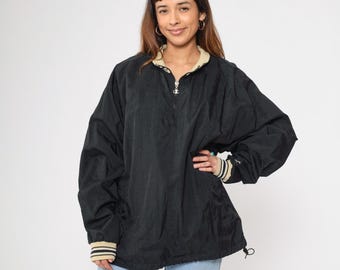 Y2K Champion Windbreaker Jacket Vintage Black Pullover Quarter Zip Up Jacket Athletic Sporty 00s Shell Jacket Nylon Sports Men's XXL