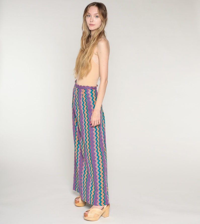 70s Maxi Skirt Colorful Zig Zag Striped Hippie Skirt Psychedelic Print High Waisted Bohemian Retro Vintage Pink Blue Purple 1970s Large L image 4