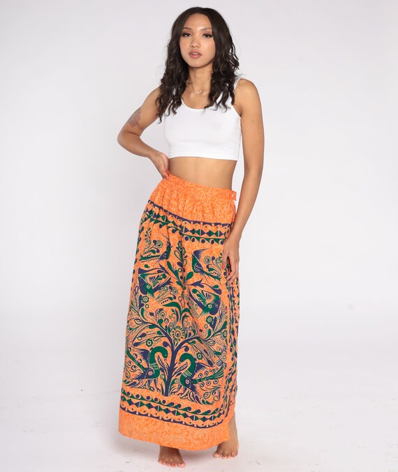 Tree of Life Skirt Y2K Boho Maxi Skirt Orange Floral … Gem