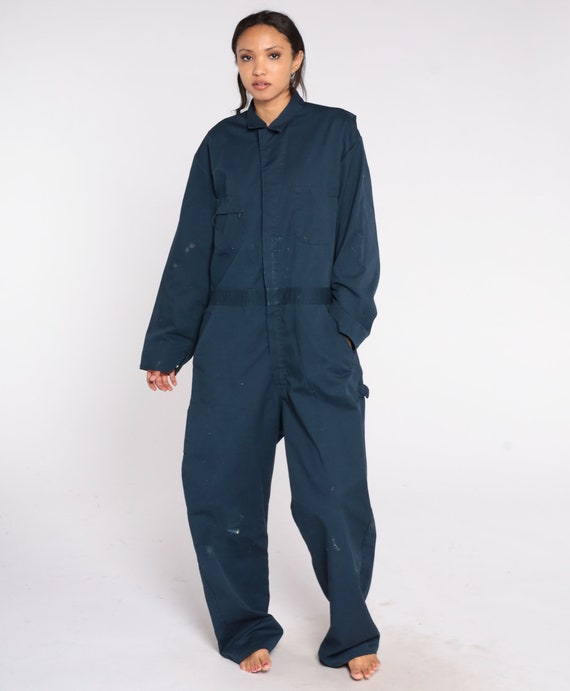 Navy Blue Coveralls 80s Jumpsuit Retro Workwear P… - image 2