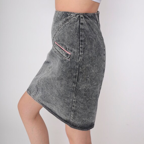 80s Acid Wash Jean Skirt Grey Lace Up Denim Mini … - image 6