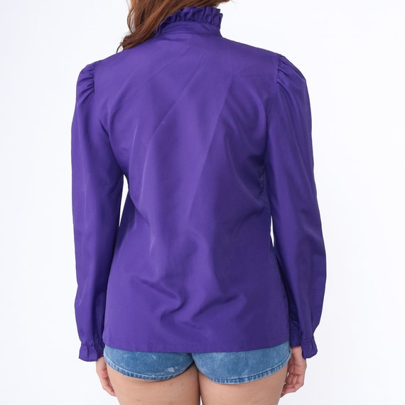 Purple  Ruffle Blouse 80s Tuxedo Button Up Top Ro… - image 5