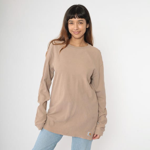 Tan Carhartt Shirt Waffle Knit Long Sleeve T Shirt Distressed Bleach Splatter Streetwear Retro Vintage Thermal Workwear Tshirt Men's Medium