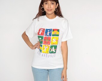 Fiesta San Antonio T Shirt 90s Texas Tshirt Battle of the Alamo Festival Vintage 1990s Graphic White Confetti Single Stitch Retro Small S