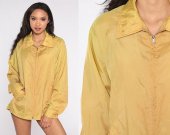 Yellow Jacket 70s Windbreaker Jacket Retro Plain Zip Up Windbreaker Boho Jacket Sports Normcore Bohemian Vintage 1970s Retro Extra Large xl