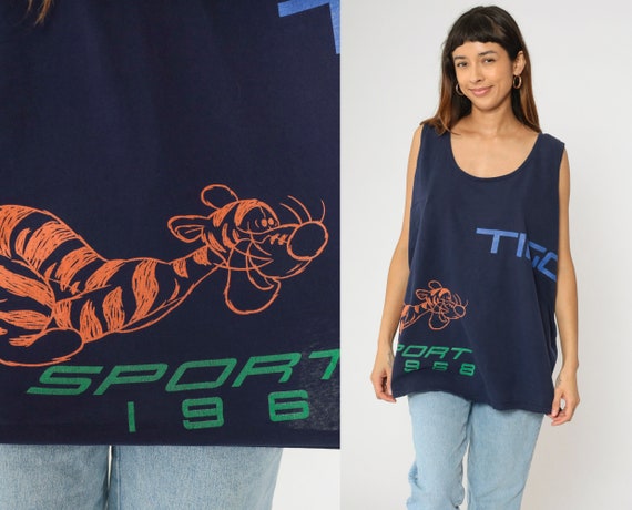 Vintage Disney Tigger Tank Top Navy Blue Graphic Sleeveless Shirt 90s Disney Store Sport 1968 Shirt Graphic Cartoon T Shirt xl 2xl xxl