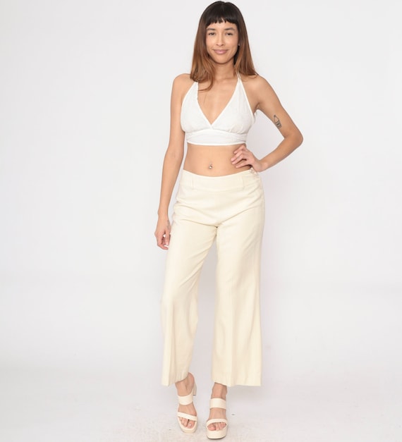 90s Flared Trousers Cream Ralph Lauren Low Rise Pants Vintage Flares Sailor Pants Wool Boho Hippie Low Waisted Retro Bohemian 1990s Medium 8