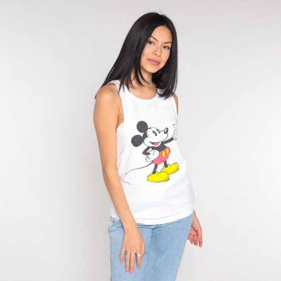 Mickey Mouse Tank Top 90s Disney T-Shirt Sleeveless Shirt Retro Nostalgic Kawaii Cartoon Graphic Tee Old School White Vintage 1990s Small S