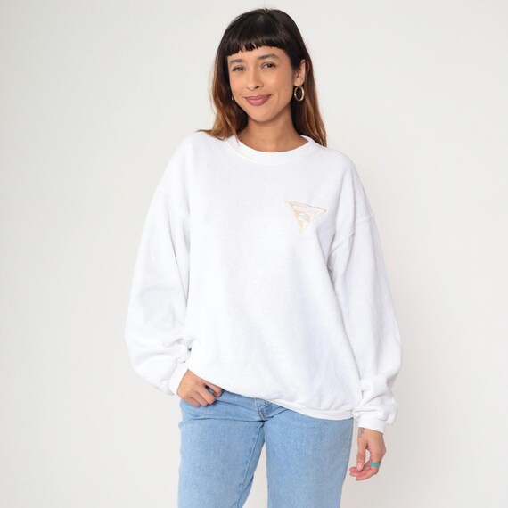 Vintage 90s White Attitude Sweatshirt Plain Embroidered Slouchy Crewneck Pullover Sweater Basic Plain Solid Blank Shirt 1990s Large L