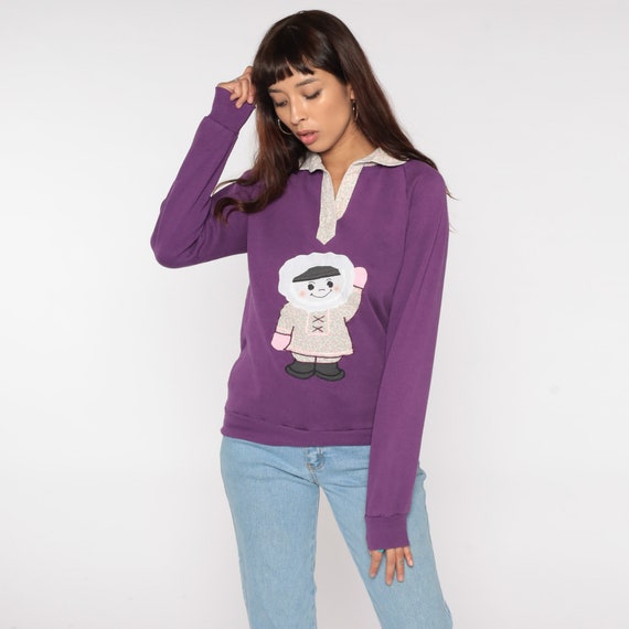 Inuit Sweatshirt 90s Purple Sweater Graphic Print Sweatshirt 1990s Alaska Collar Jumper Graphic Shirt Canada Jerzees Small Medium