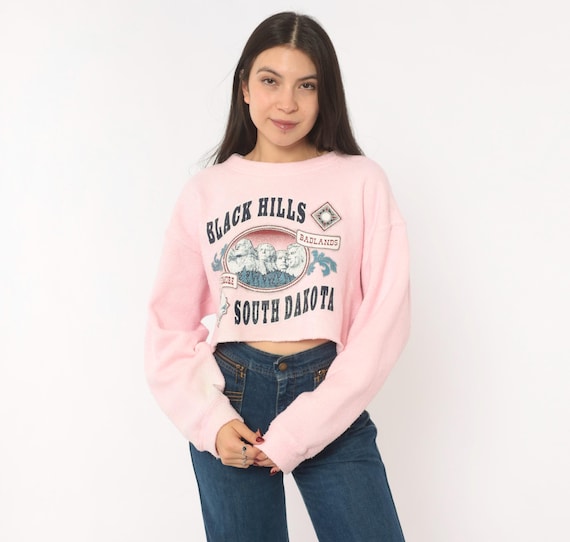 90s Mount Rushmore Cropped Sweatshirt Pink Black Hills South Dakota Tourist Souvenir Raglan Pullover Cotton Blend Vintage Medium Large M L
