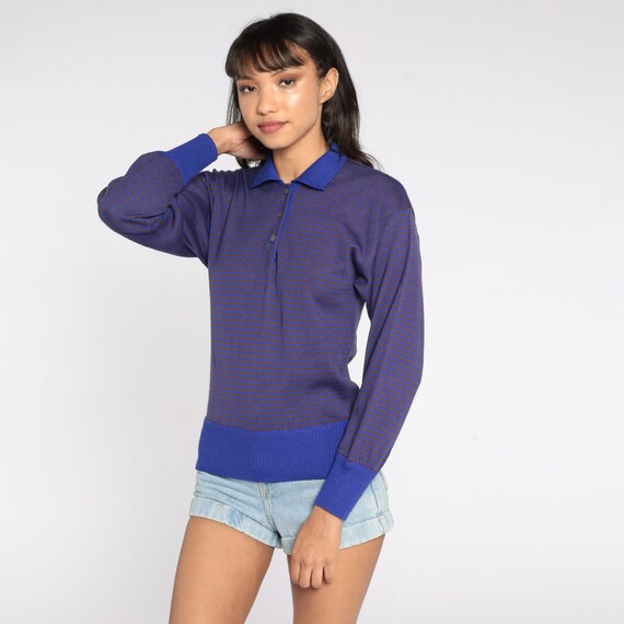 Purple Sweater Pullover Sweater Striped Sweater 8… - image 3