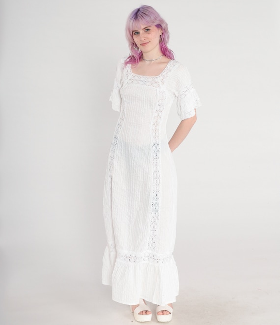 70s Mexican Dress White Mexican Wedding Crochet L… - image 2