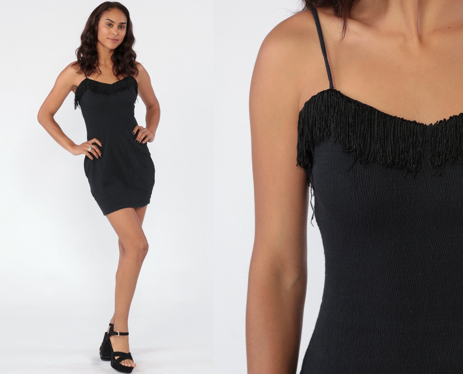 Fringe Bodycon Dress Black Mini Dress 90s Grunge Party 80s Etsy