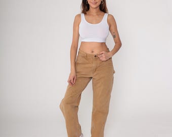 Pantalones Carhartt marrones Y2k Painter, pantalones de trabajo de pierna recta, tiro alto, estilo carpintero, cargo vintage de los años 00, 33 x 33 medianos