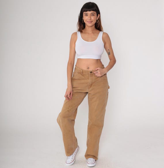 Brown Carhartt Pants Y2k Painter Straight Leg Workwear Work Pants High Waisted Rise Carpenter Cargo Vintage 00s 33 x 33 Medium