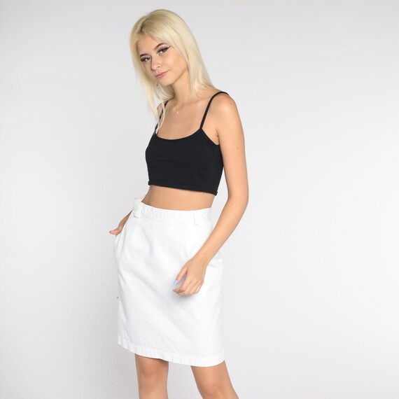 White Denim Skirt 90s Calvin Klein Jean Skirt Mini Pencil Skirt CK High Waisted Preppy Retro Streetwear Summer Vintage 1990s Small S 26