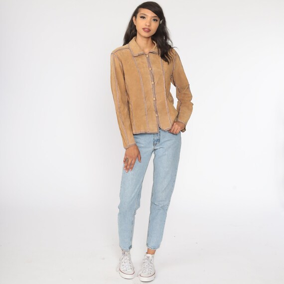 90s Leather Jacket Tan Suede Jacket 90s Coat Y2K … - image 2