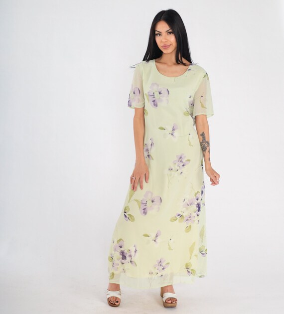 Green Floral Dress Y2k Ankle Length Maxi Dress Sh… - image 4