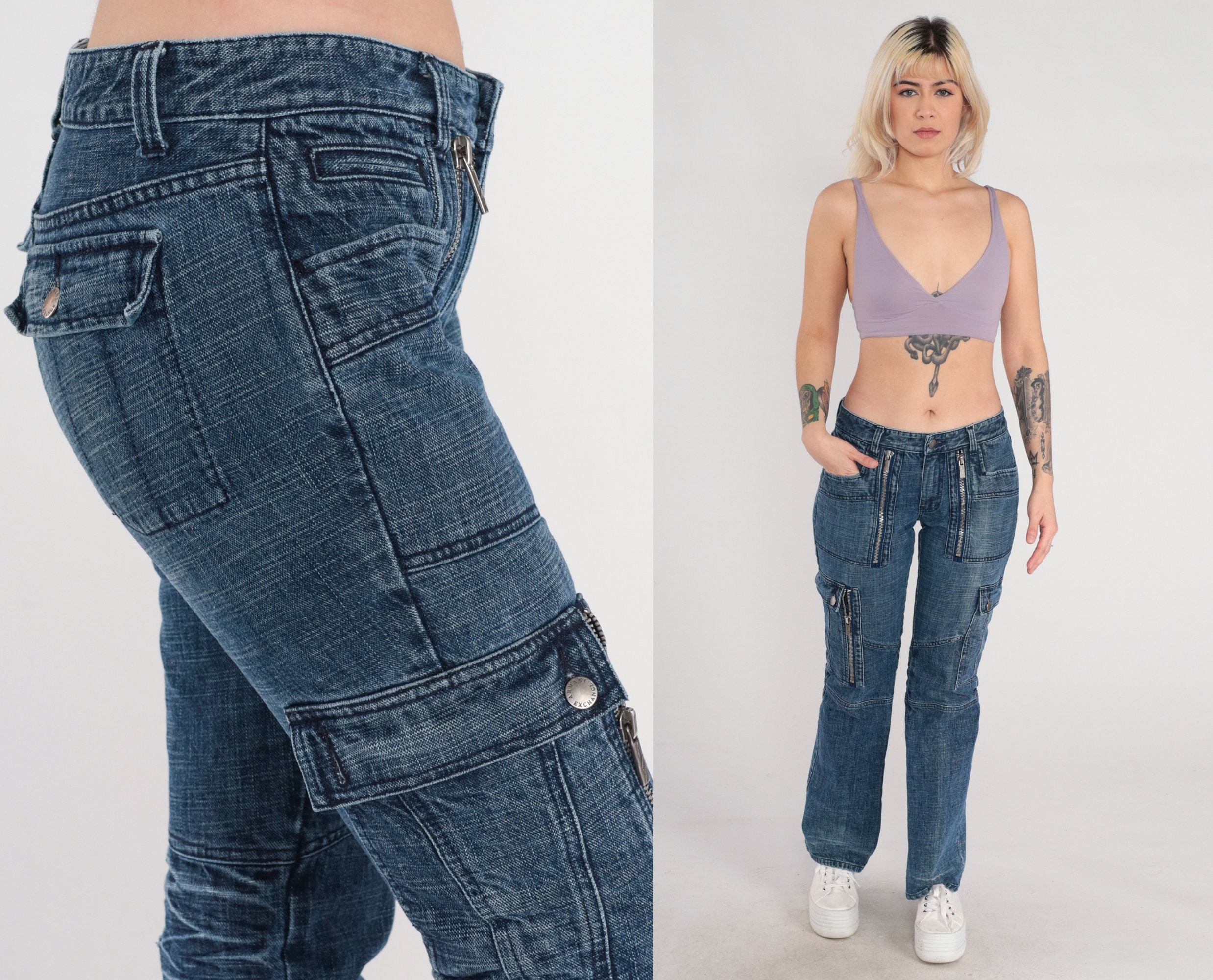 Christopher Blue Women's Mid-Rise Size 2 Cargo Capri Boho Blue Stretch Jeans