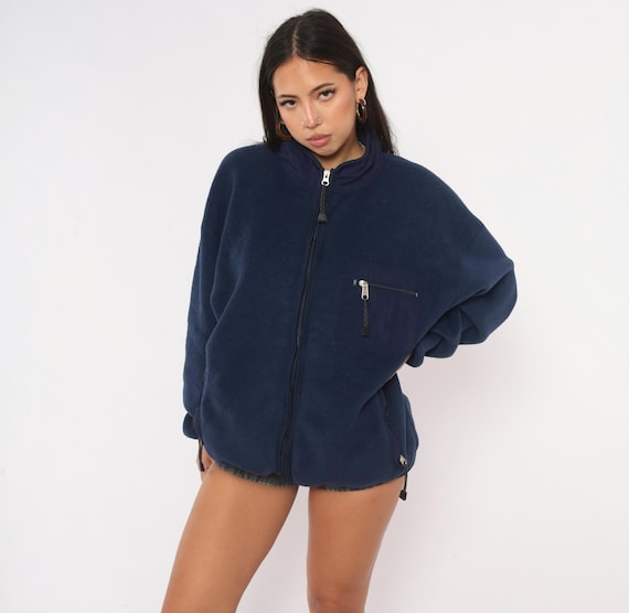 90s Fleece Jacket Navy Blue Zip Front EMS Gorpcore Coat Chest Pocket Side Pockets Outdoor Hiking Unisex Boxy Camping Vintage Extra Large XL