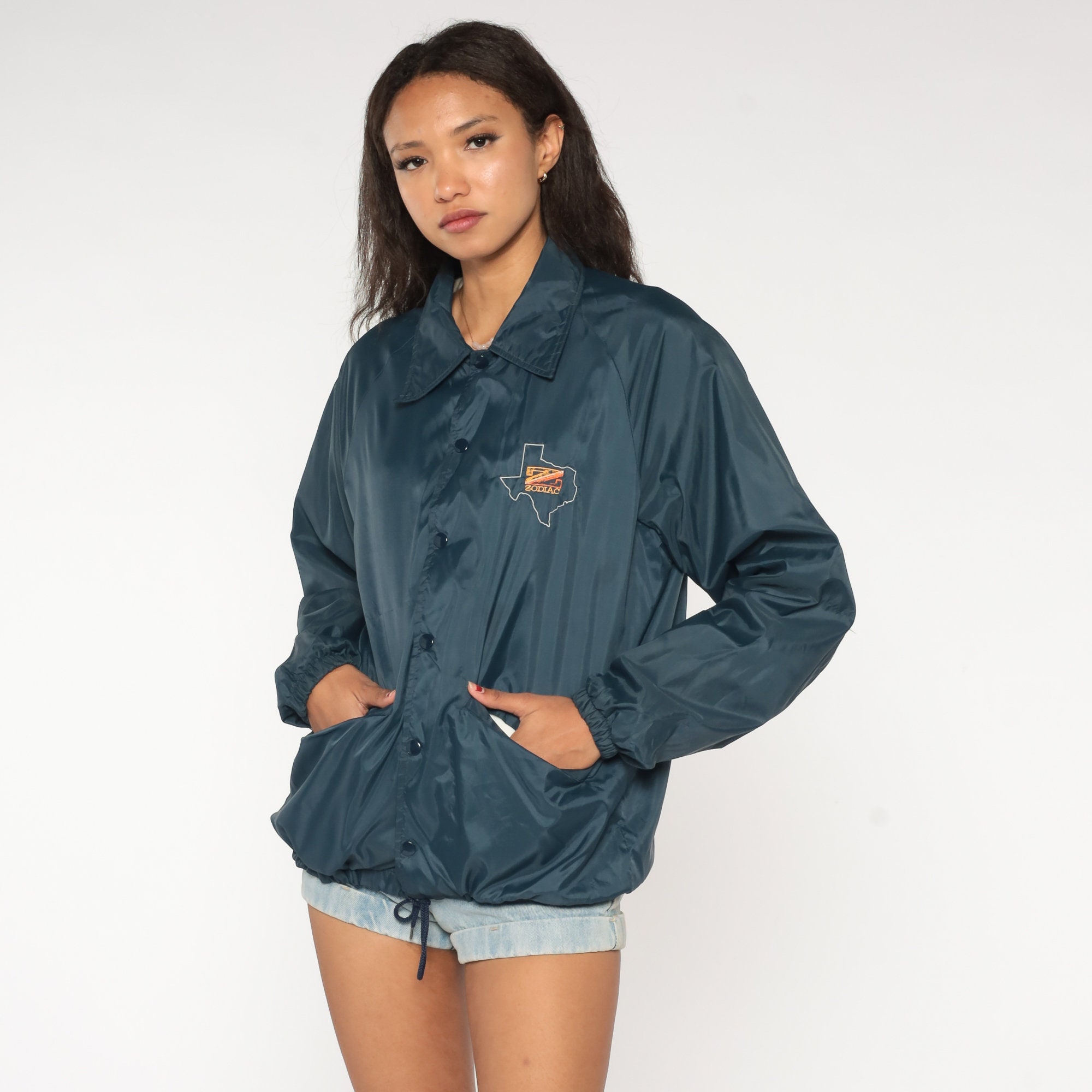 Zodiac Windbreaker Jacket 80s Navy Blue Texas Jacket Plain Zodiac Windbreaker Jacket 80s Navy Blue Texas Jacket Plain