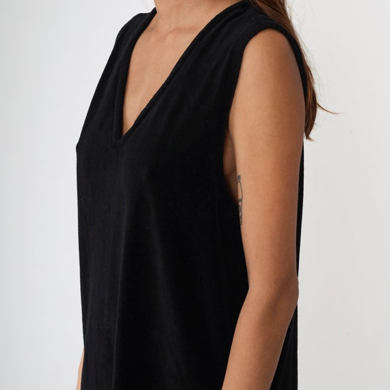 Black Shift Dress 90s Mini Dress V Neck Plain Sle… - image 6