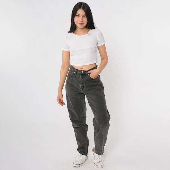 Black Jeans 90s GAP High Waisted Relaxed Fit Tapered Cotton Denim Vintage Grunge Mom Jeans Casual Streetwear Dark Wash Small S 6