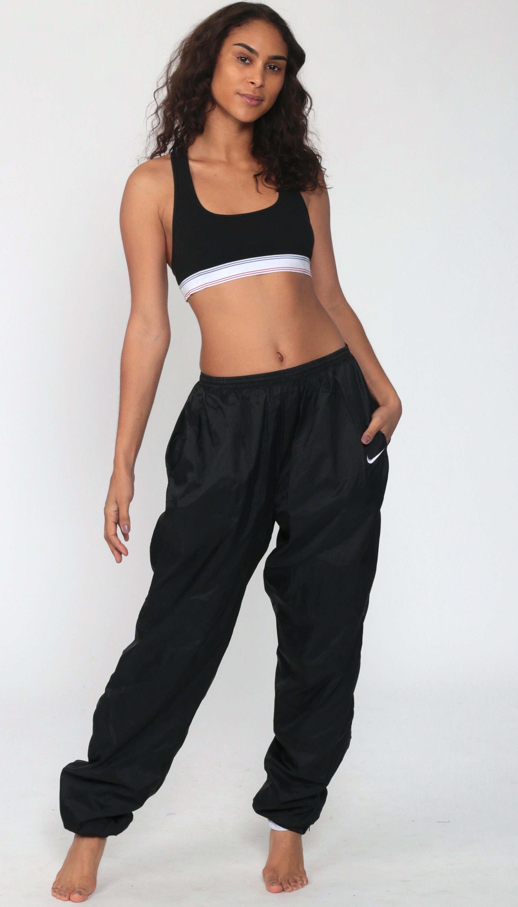 Nike Track Pants L -- 90s Black Joggers Baggy Jogging Track Suit Warm Up Suit Black Athletic