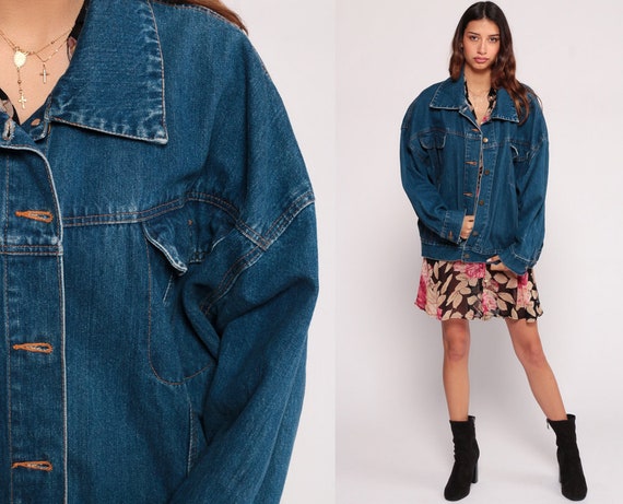 80s Jean Jacket XL Denim Jacket Blue Stone Wash Oversize Trucker 1980s Vintage Biker Oversized Button Up Trucker Hipster Extra Large xl 2xl