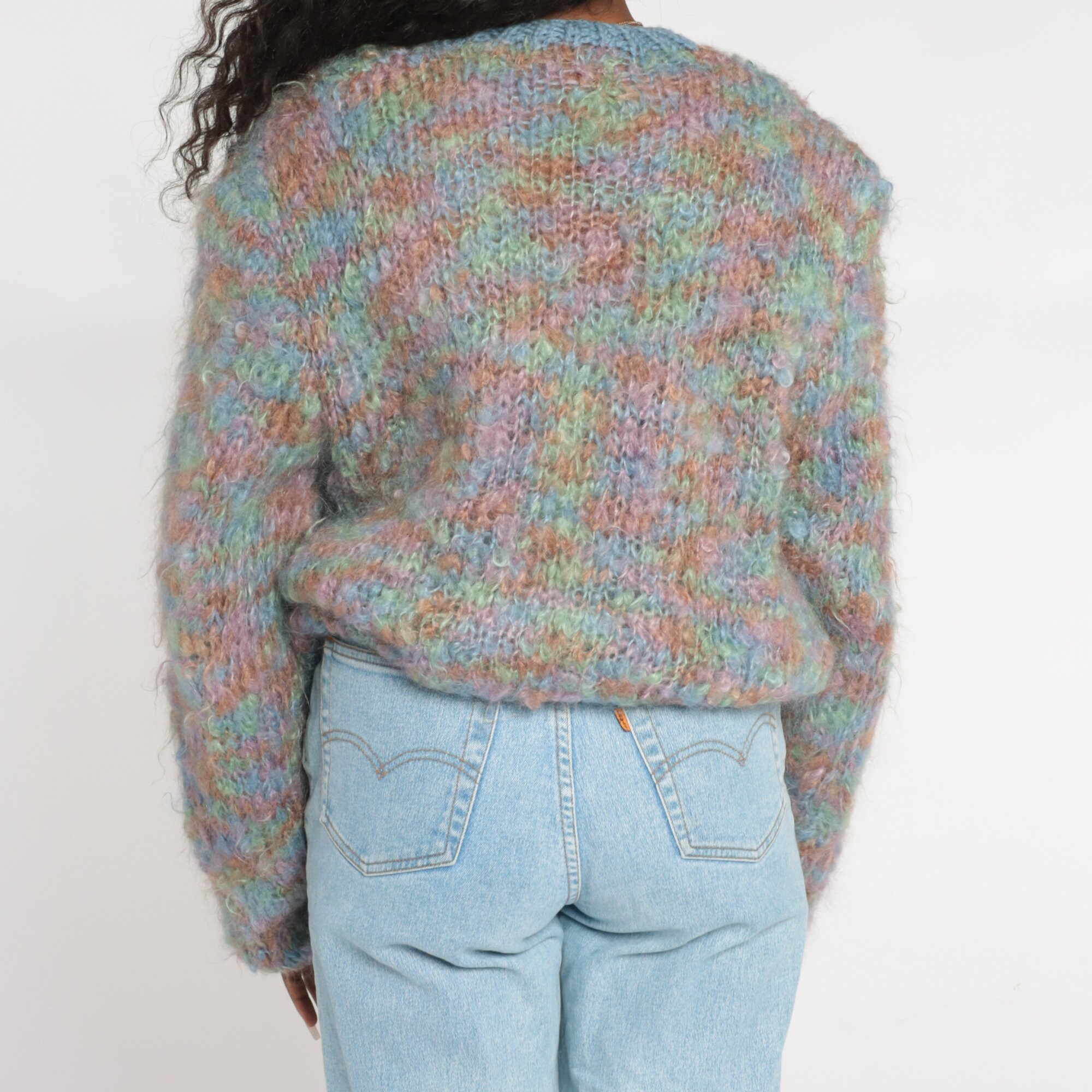 Space Dye Cardigan 80s Button Up Mohair Knit Sweater Colorful Bohemian