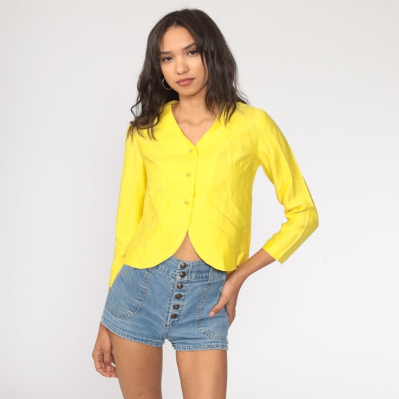 Yellow Blazer 60s Mod Jacket Cropped Button Up Cr… - image 3