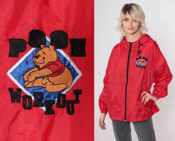 90s Winnie The Pooh Jacket Red Hooded Disney Wind… - image 1