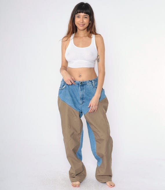 Vintage Columbia Tough Mother Jeans Y2K Chap-Style Two-Tone Denim Workwear Hunting Pants High Waist Men's 40 Waist Extra Large xl