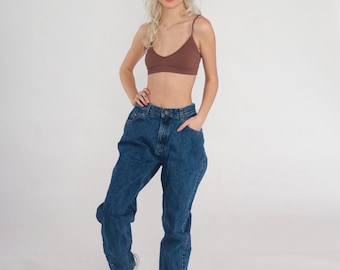 90s Lee Jeans High Waisted Mom Jeans Tapered Leg High Rise Dark Wash Relaxed Denim Pants Boyfriend Blue Streetwear Vintage 1990s Large 32