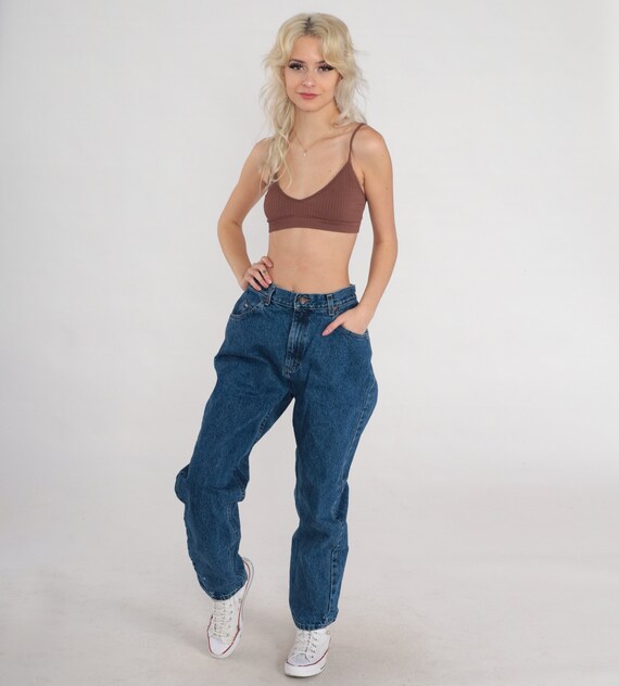 90s Lee Jeans High Waisted Mom Jeans Tapered Leg High Rise Dark Wash Relaxed Denim Pants Boyfriend Blue Streetwear Vintage 1990s Large 32
