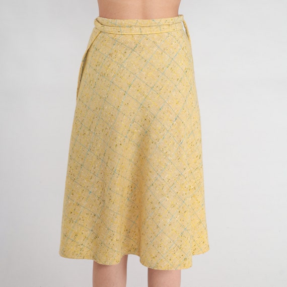 Checkered Wrap Skirt 60s Yellow Midi Skirt Retro … - image 7