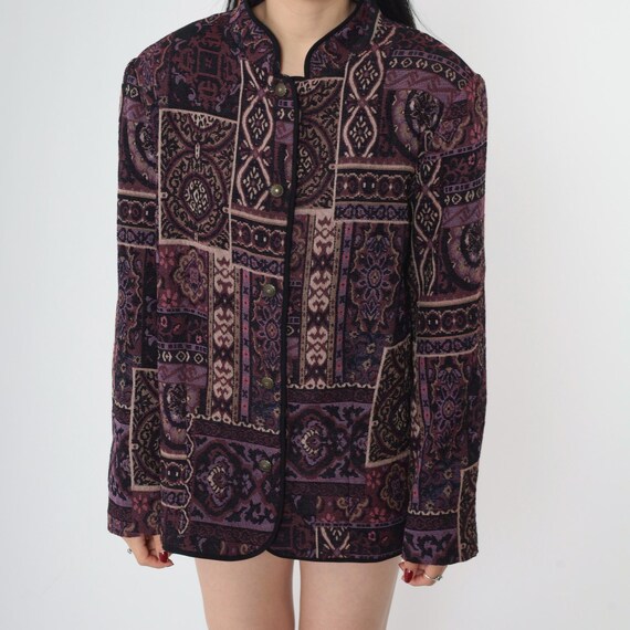 90s Patchwork Tapestry Jacket Vintage Purple Geom… - image 6